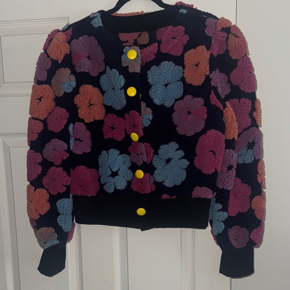 Floral Patterned Cardigan with Yellow Buttons